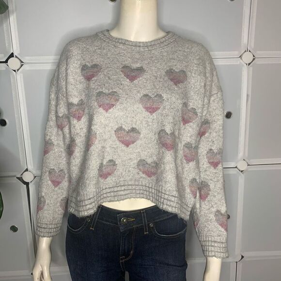 Splendid Gracie Intarsia Heart Crop Sweater Size Large - Picture 1 of 8